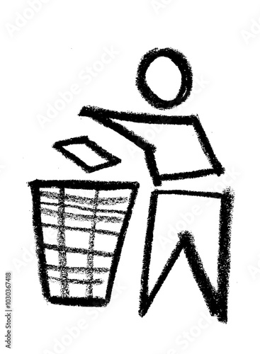 Person Throwing Trash Crayon Chalk Drawing Icon Vector