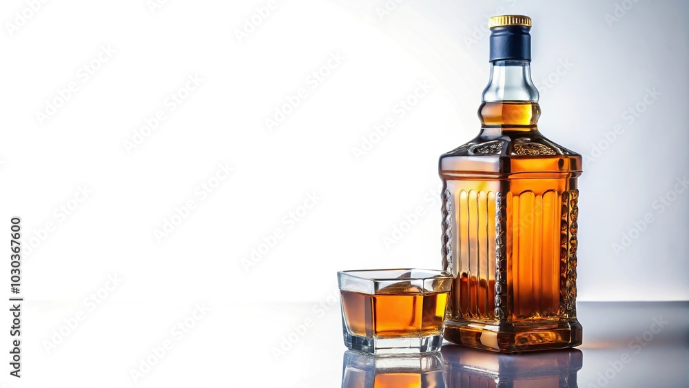 Wide-Angle Glass bottle of whiskey isolated on white background Wide-Angle Glass bottle of whiskey isolated on white background
