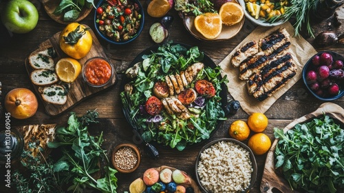 Balanced Meal Spread from Top View