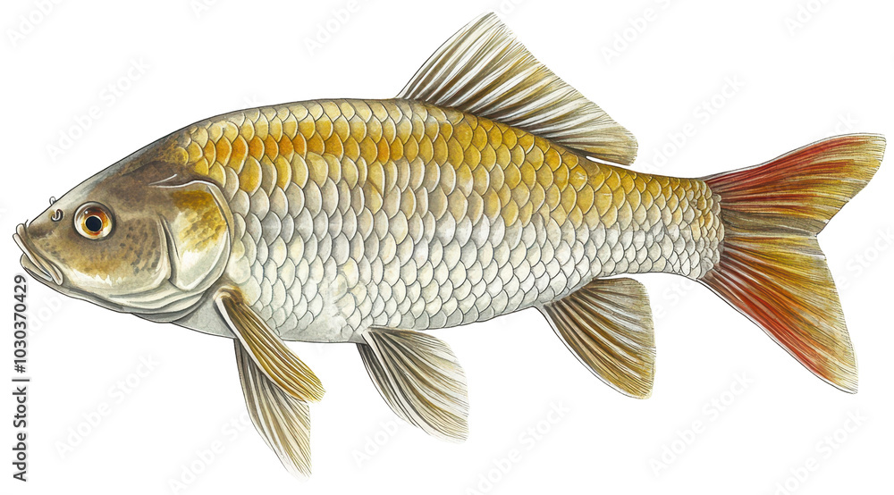 Golden-scaled grass carp fish with transparent background Golden-scaled grass carp fish with transparent background
