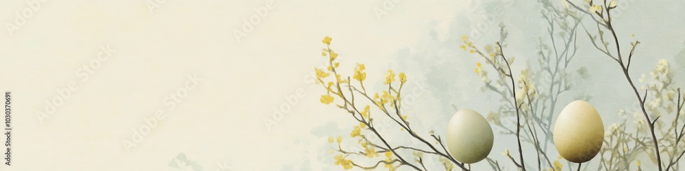 Easter illustration with painted eggs and bunnies. Spring Easter holiday. Eggs with Stunningly Detailed Floral Patterns. Easter banner Easter illustration with painted eggs and bunnies. Spring Easter holiday. Eggs with Stunningly Detailed Floral Patterns. Easter banner