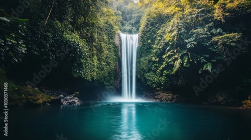 Stunning view of a waterfall cascading into a serene pool of water in a lush forest