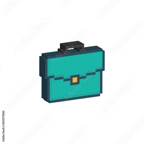 isometric 3d  pixel briefcase icon. Vector pixel art briefcase 8 bit logo for game