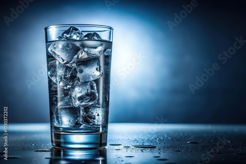 Wide-angle image of soda water with ice cubes photo