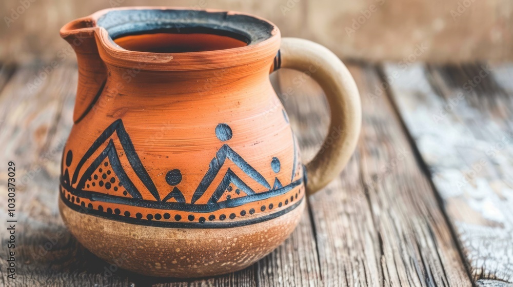 Hand-Painted Clay Jug with Geometric Design Hand-Painted Clay Jug with Geometric Design