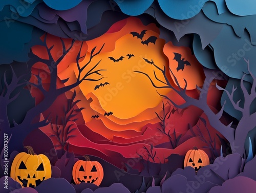 Halloween Poster Banner Cover Paper Artwork Background for Greeting or Social media Post. Neo Art Cards photo