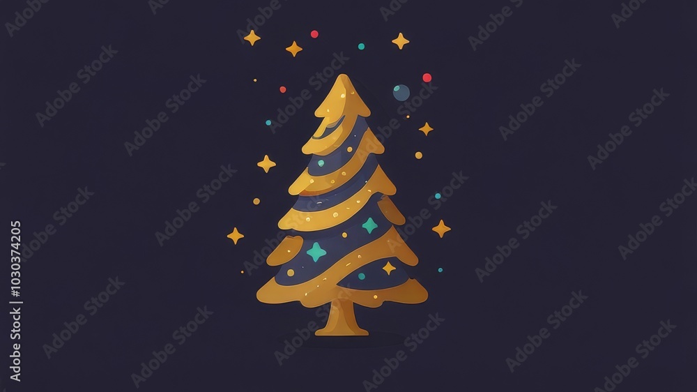 Golden Christmas tree isolated on stars sky background. Golden Christmas tree isolated on stars sky background.