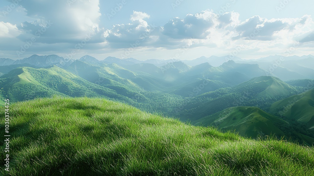 Fototapeta premium Scenic Hilltop View Over Grassy Landscape