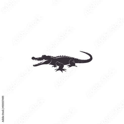 A crocodile silhouette vector art illustration isolated in white background