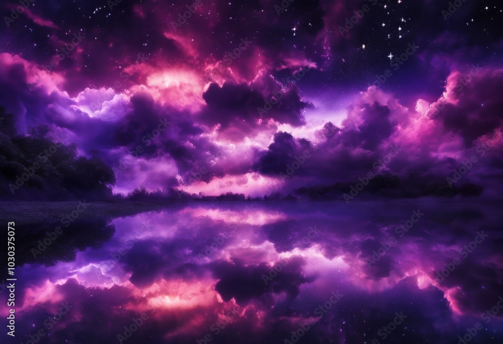 Dark pink clouds against the night sky and stars. Beautiful landscape, sunset, sunrise, bright background. Space, constellations, precipitation Dark pink clouds against the night sky and stars. Beautiful landscape, sunset, sunrise, bright background. Space, constellations, precipitation