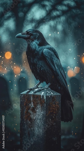 Raven Perched Elegantly on a Fence Post