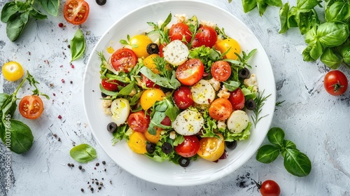 Colorful Salad on a White Plate with Fresh Ingredients