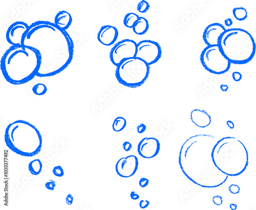 Water Soap Bubble  Crayon Chalk Drawing Icon Vector Set