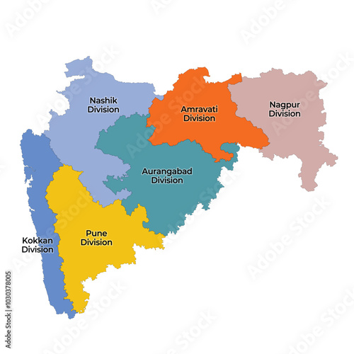 Maharashtra map region wise on white background