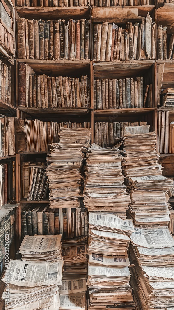 Obraz premium Captivating Library Filled with Old Newspapers