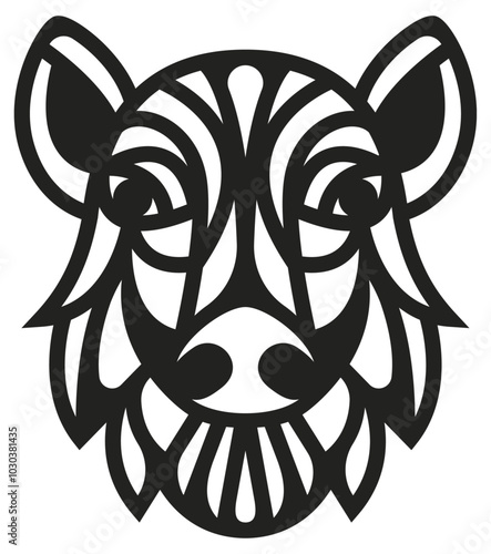 Vecteur de tête de sanglier sauvage composé de lignes géométriques, modèle pour découpe laser ou pochoir, création graphique sur le thème de la chasse et des animaux, base pour objet décoratif