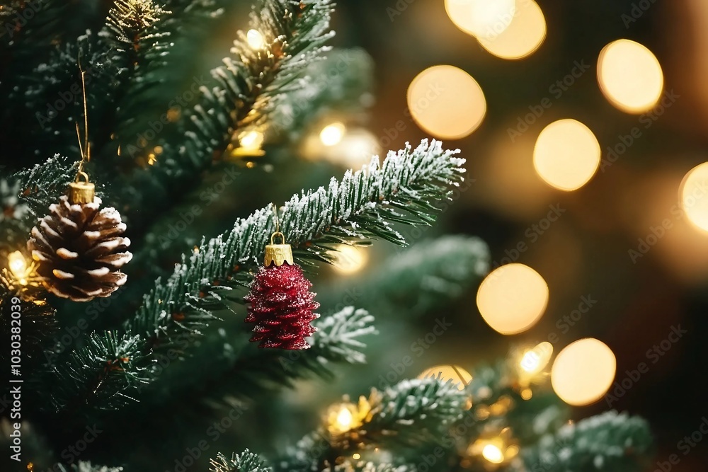 Close up view of a Christmas tree background Close up view of a Christmas tree background