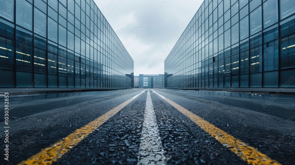 Empty road at building exterior. Empty road at building exterior.