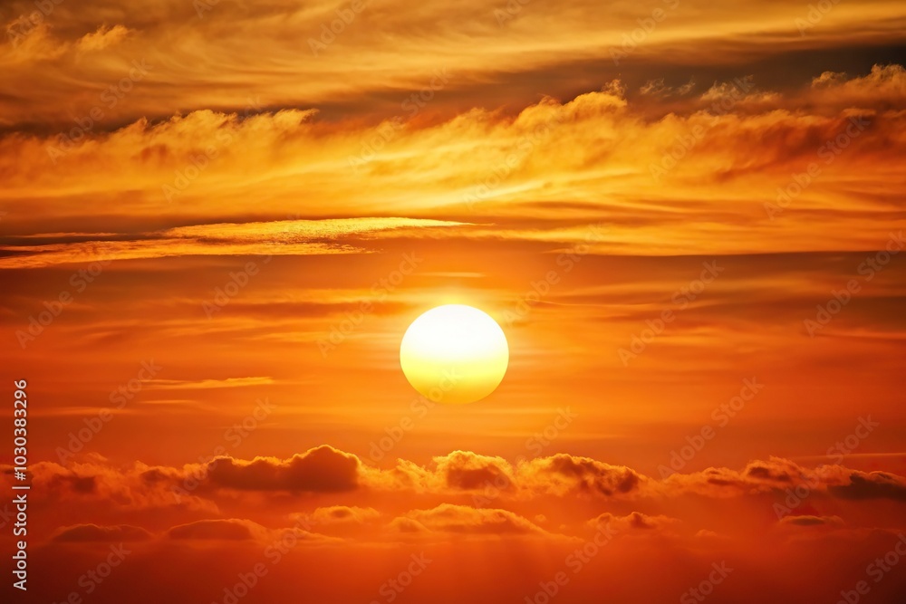 Wide-angle shot of an orange sky with a white sun in the background Wide-angle shot of an orange sky with a white sun in the background