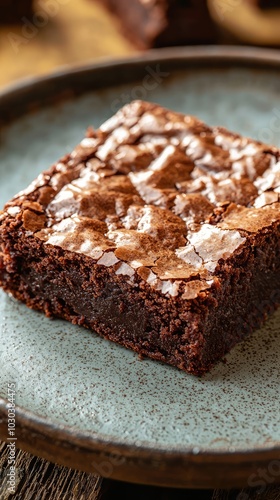 Fudgy Decadent Brownie Close-Up on Plate