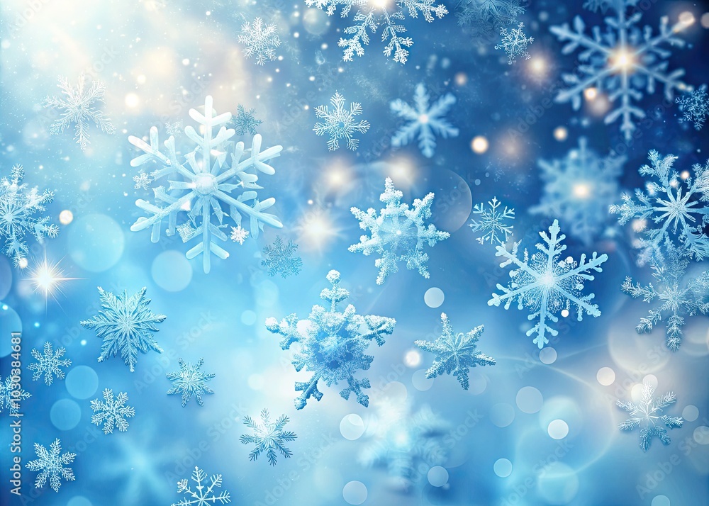 Experience a tranquil winter scene filled with floating snowflakes against a calming blue background, perfect for enhancing seasonal designs and thematic creations. Experience a tranquil winter scene filled with floating snowflakes against a calming blue background, perfect for enhancing seasonal designs and thematic creations.