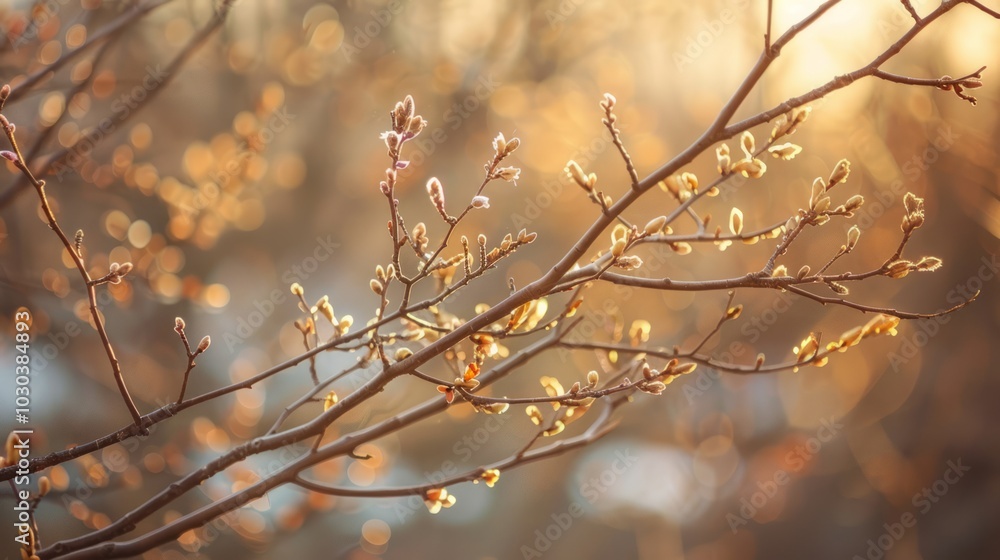 The branches are a warm brown color, creating a natural and harmonious color palette. The branches are a warm brown color, creating a natural and harmonious color palette.