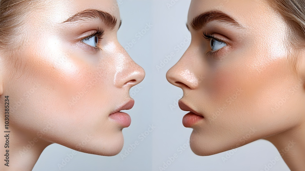 Article showing before-and-after results of non-surgical nose jobs vs. rhinoplasty, illustrating minimal adjustments with fillers versus more defined reshaping through surgery Article showing before-and-after results of non-surgical nose jobs vs. rhinoplasty, illustrating minimal adjustments with fillers versus more defined reshaping through surgery
