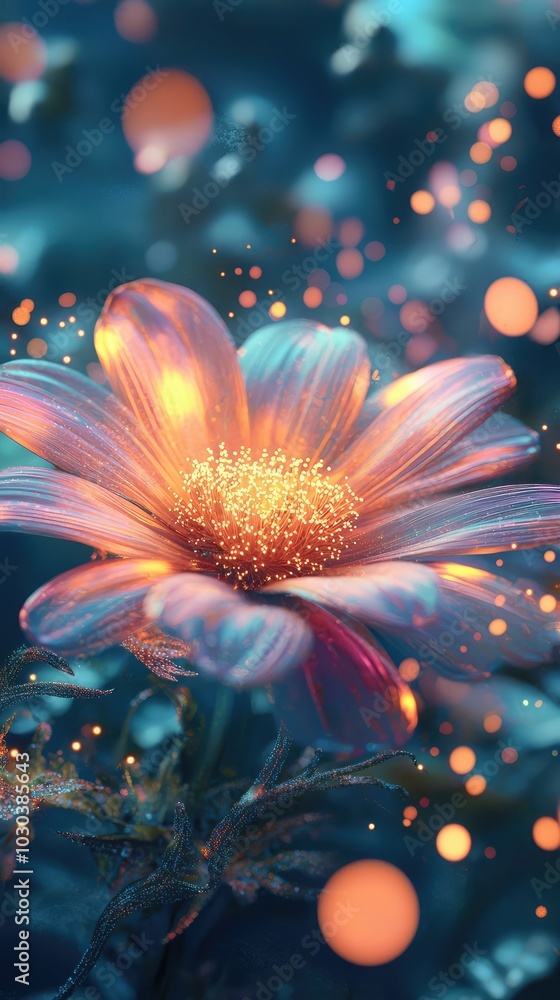 Glowing Fantasy Flower Close-Up in Whimsical Garden Glowing Fantasy Flower Close-Up in Whimsical Garden