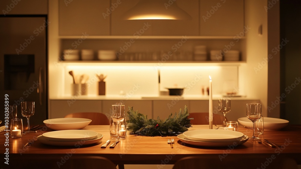 Fototapeta premium Elegant Minimalist Dining Table for Holiday Gathering