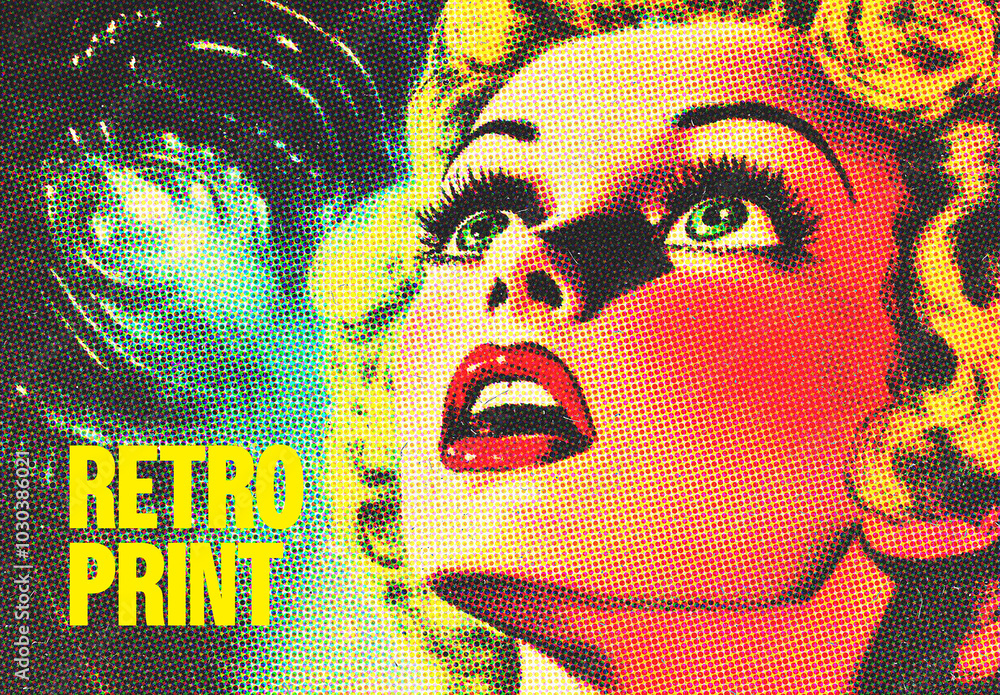 Modelo de Retro Halftone Print Photo Effect Mockup do Stock Adobe Stock