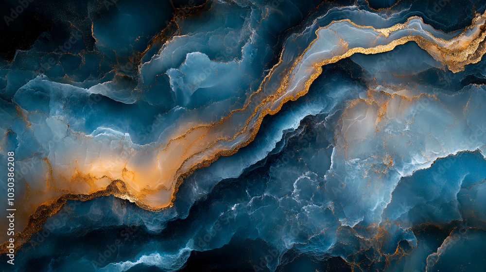 Liquid marble texture in bold shades of blue, gold and white, abstract background. Generative AI Liquid marble texture in bold shades of blue, gold and white, abstract background. Generative AI