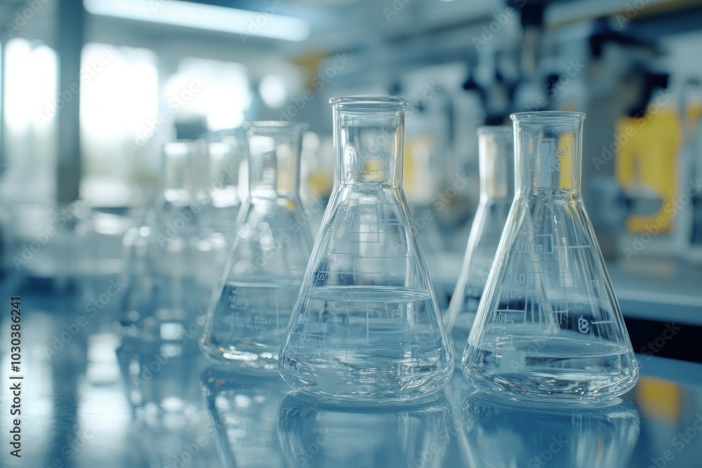 Clear Glass Lab Equipment on Table Clear Glass Lab Equipment on Table