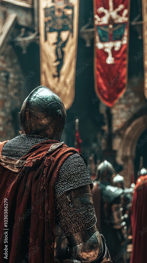 Naklejka premium Knight Swearing an Oath of Loyalty in a Medieval Setting