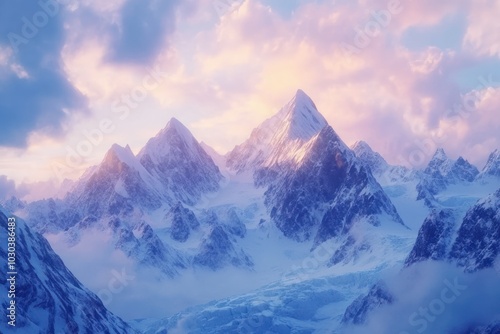 Majestic Snowy Mountains at Sunrise