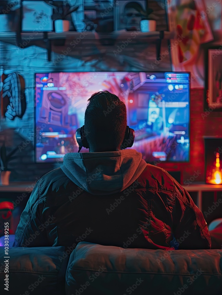 Gaming game play video on tv or monitor.