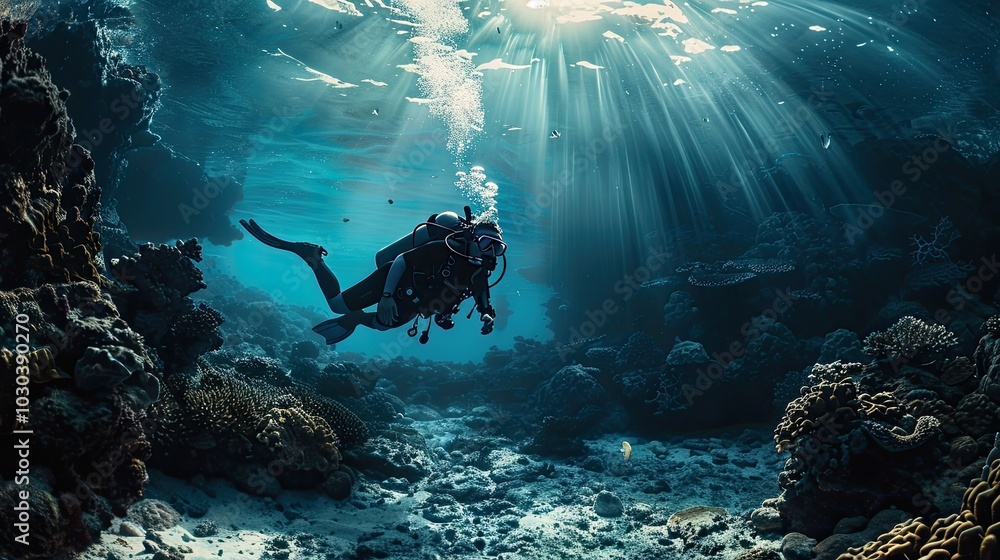 Diver near sea bottom. Diver near sea bottom.