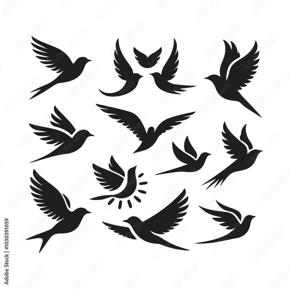 silhouette Flying bird vector set with white background silhouette Flying bird vector set with white background