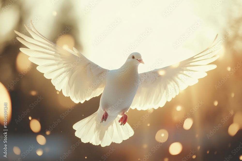 Fototapeta premium Graceful White Dove Soaring in Soft Light