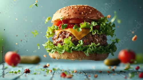 Wallpaper Mural a hamburger with lettuce, tomato and cheese Torontodigital.ca