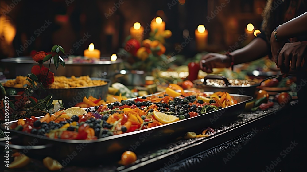 People group catering buffet food indoor in restaurant with meat colorful fruits and vegetables. HD 8K wallpaper Stock Photographic Image People group catering buffet food indoor in restaurant with meat colorful fruits and vegetables. HD 8K wallpaper Stock Photographic Image
