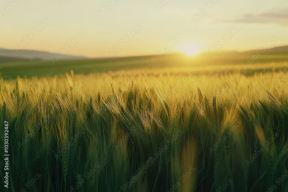 Obraz premium Serene Sunset Over Lush Green Fields