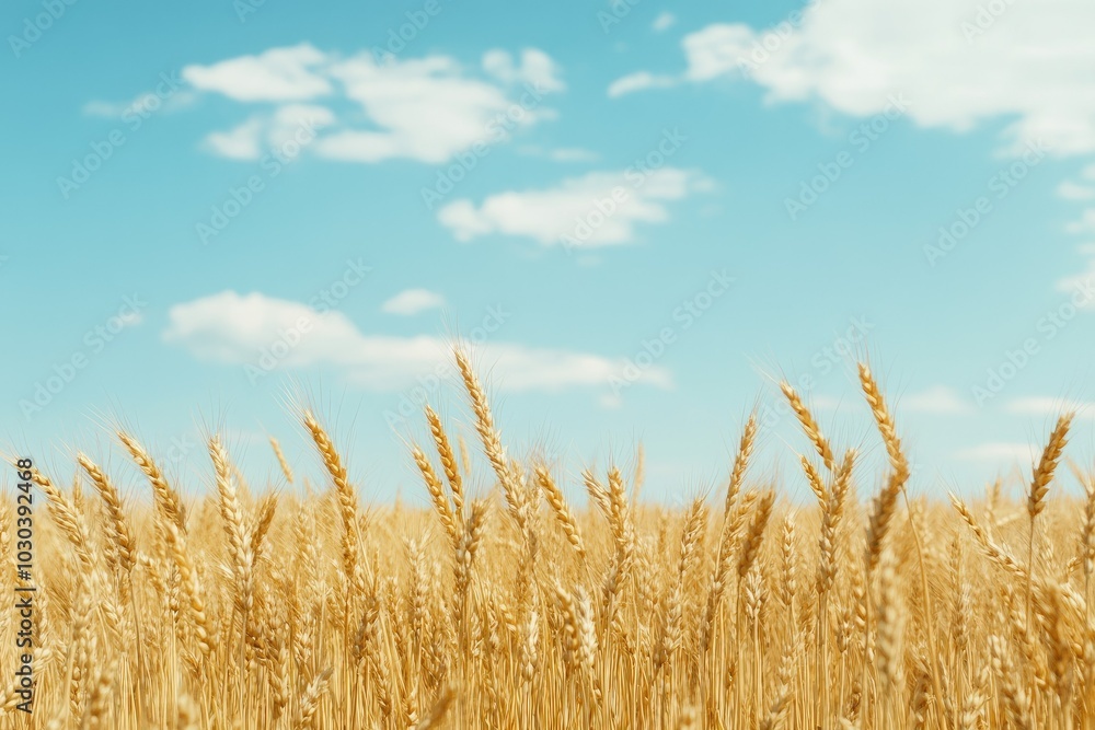 Golden Wheat Field Under Blue Sky with Clouds Golden Wheat Field Under Blue Sky with Clouds