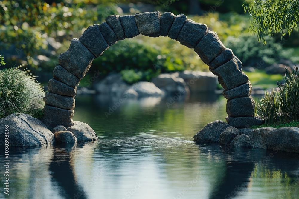Fototapeta premium Serene Stone Arch Over Tranquil Water