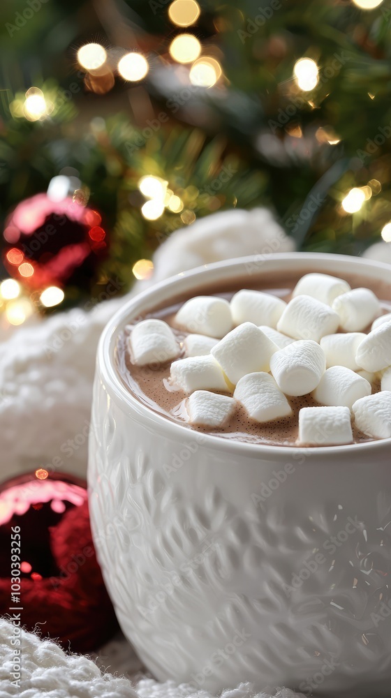 Cozy White Ceramic Mug with Hot Chocolate and Marshmallows Cozy White Ceramic Mug with Hot Chocolate and Marshmallows