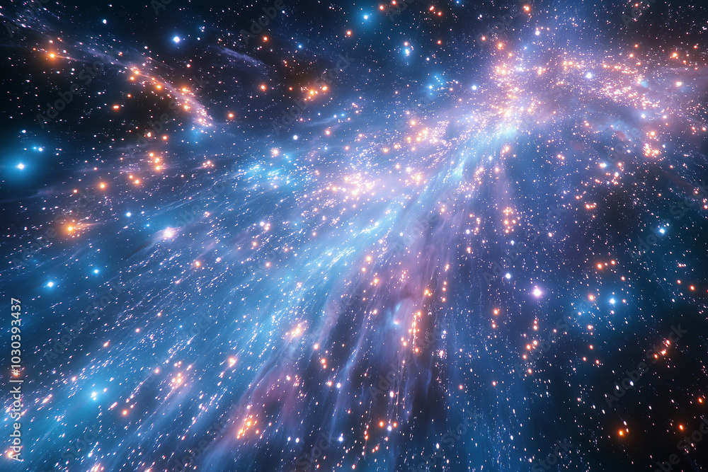 Fototapeta premium Abstract cosmos space background with a multiple space elements, forming a cascade of reaction of space dust in the galaxy