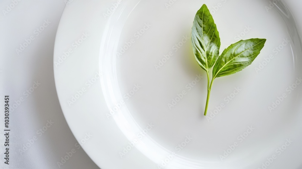 Fresh Leaf on White Plate Aesthetic Presentation Fresh Leaf on White Plate Aesthetic Presentation