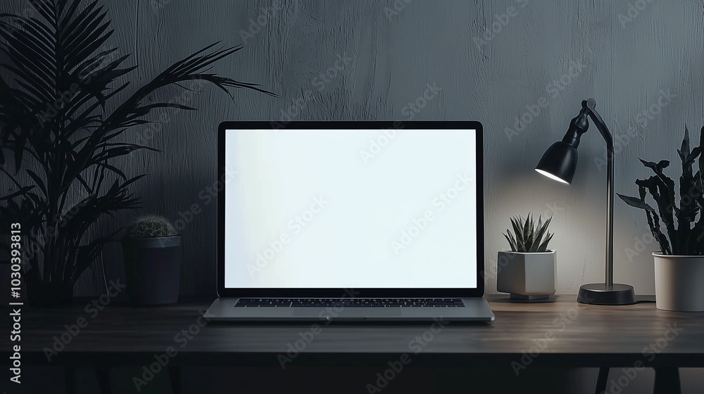 Laptop on table with blank screen mockup template for design Laptop on table with blank screen mockup template for design
