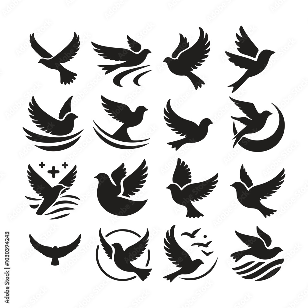 Fototapeta premium silhouette Flying bird vector set with white background