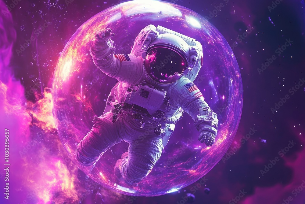 Naklejka premium Colorful Astronaut Emerging from a Vibrant Bubble
