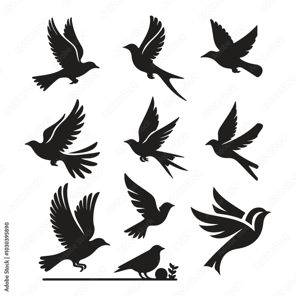 silhouette Flying bird vector set with white background silhouette Flying bird vector set with white background